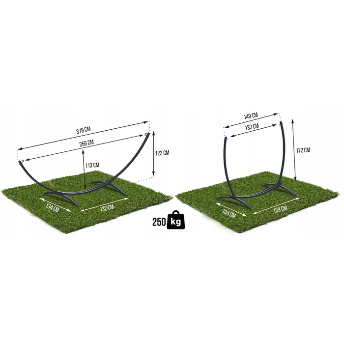 Стійка для гамака Go Garden, сіра, двомісна, до 250 кг, 378 см