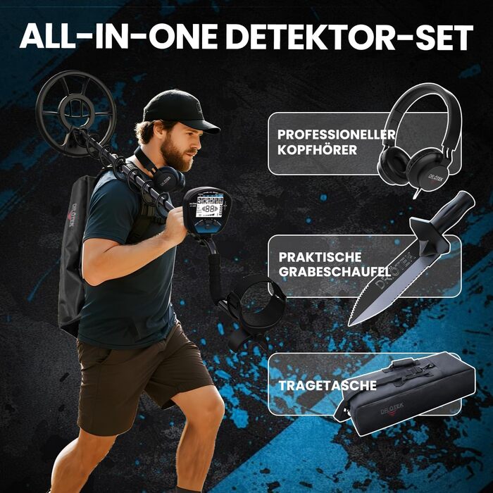 Металодетектор DR.ÖTEK Profi Set: Легкий, для дітей та дорослих, з Pinpoint, 5 режимів, вологостійкий, преміум-якість