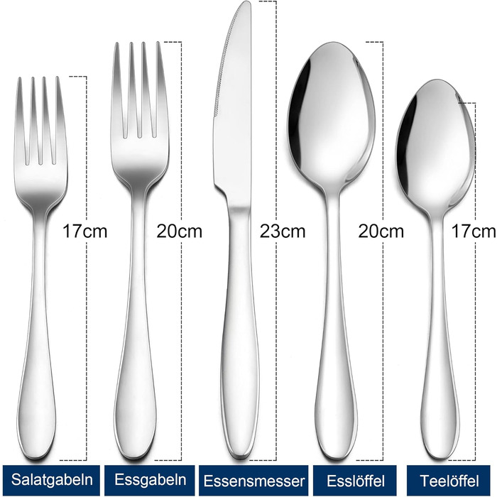 Herogo Cutlery Set, 60-Piece Stainless Steel Cutlery Set for 12 People, Silver Flatware with Fork, Spoon, and Knife Set, Modern Tableware, Dishwasher-Safe & Rust-Proof