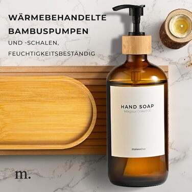 Набір дозаторів для мила та рідкого миючого засобу MaisoNovo | 2 шт. скляні дозатори 500 мл з бамбуковою помпою | Білий колір