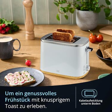 Набір чайник та тостер KHG | 2.200 Вт, 800 Вт | 1,7 л, 2 тости | з фільтром від накипу та крихкозбирачем | Білий з імітацією дерева