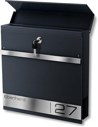 Поштова скринька Metzler Premium з газетницею Anthrazit (Антрацит) - персоналізована з табличкою для імені - високоякісна настінна поштова скринька з нержавіючої сталі V2A з порошковим покриттям RAL 7016, модель Stencil