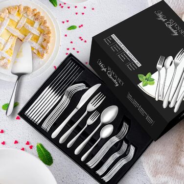48-Piece Cutlery Set, 8 People, Stainless Steel Cutlery Set with Serving Cutlery, Dining Cutlery with Forks, Knives, Spoons, Serving Set, Polished, Dishwasher Safe