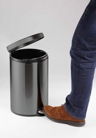 Відро для сміття металеве 12л Durable з педаллю, антрацит, з автоматичним закриттям та знімним відром