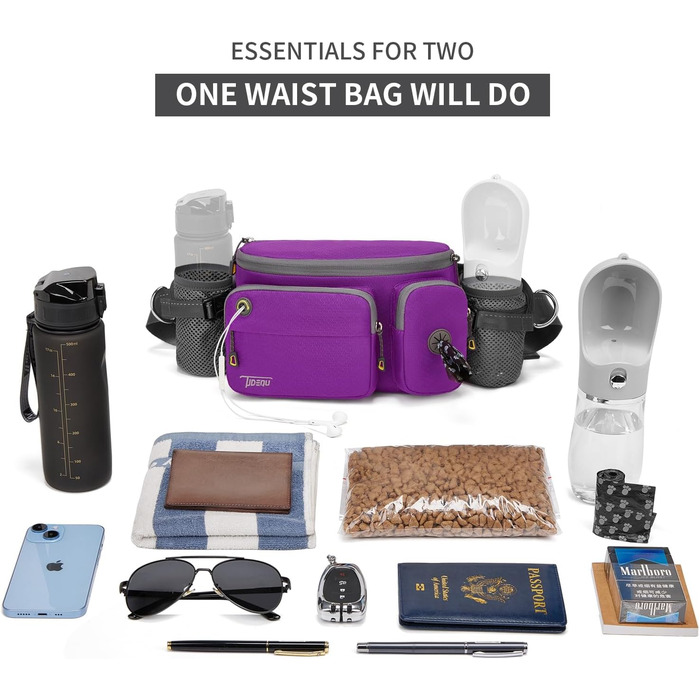 Сумка на пояс для прогулянок з собакою TUDEQU, велика, водостійка, для чоловіків та жінок, підійде для хайкінгу, подорожей, велоспорту та тренувань (фіолетовий)