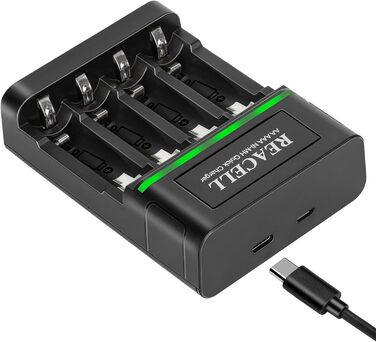 Зарядний пристрій для акумуляторів AA/AAA NiMH, LED дисплей, USB Type-C та Micro USB, швидка зарядка