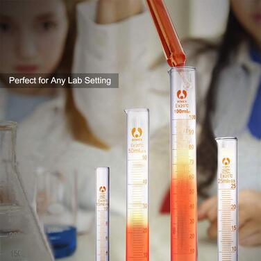 Beaker Cylinder Pipette Set, JESSTOLO 5-Piece Thick Glass Graduated Beakers, 4 Glass Measuring Cylinders with 3 Glass Measuring Pipettes, 4 Glass Stir Sticks and 2 Washing Brushes