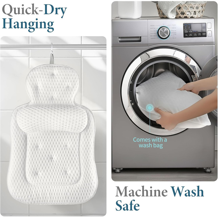 Подушка для ванни з підтримкою голови та шиї, антиковзаюча, з 54 присосками, м'яка сітчаста тканина 3D, для розслаблення та спа-процедур, бежева