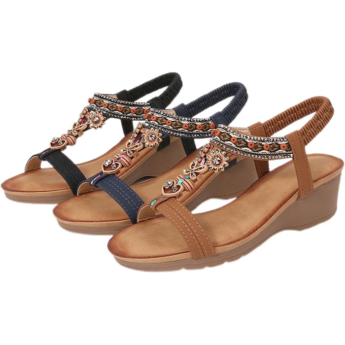 Босоніжки жіночі Slingback ортопедичні літні, чорні 42 EU. Комфортні сандалі з м'якою устілкою для широкої ноги (Hallux Valgus), пляжні, в стилі бохо.
