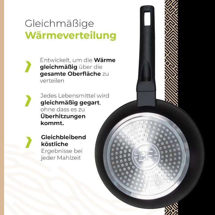 Набір сковорідок Be Living Delight 4 шт. (20/24/28 см + вок 28 см з кришкою), антипригарне покриття з кераміки, для індукційних плит, без PTFE та PFOA, чорний