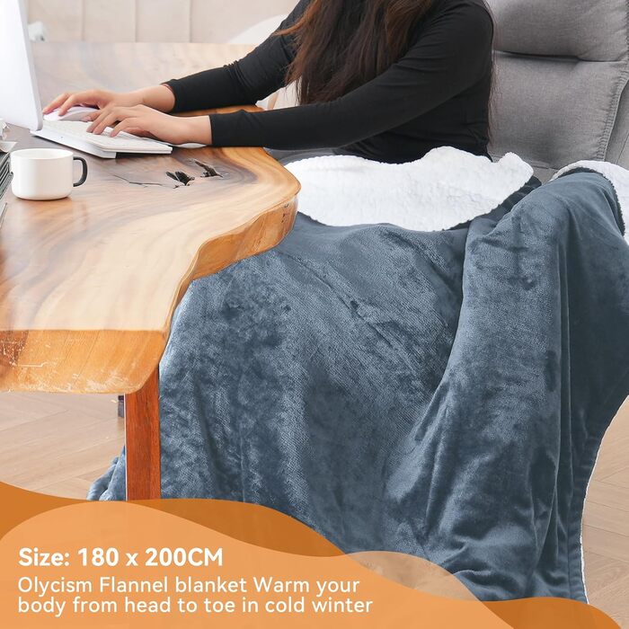 Електрична ковдра Olycism з автовимкненням, 160x130 см, 10 рівнів нагріву, таймер, захист від перегріву, для дому та офісу, сіра, 180x200 см