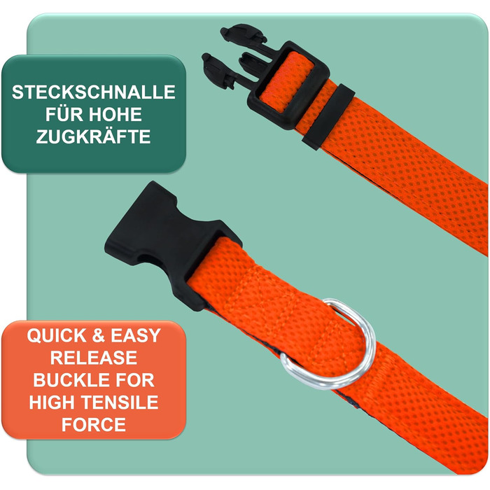 Преміум нашийник для собак DEY Air Mesh | Регульований | для малих, середніх та великих собак | багато кольорів та розмірів | нашийник для собак та котів | нашийники для собак | нашийник для цуценят | Рожевий, M ([XS/S] - 1,5 x 21-30 см, Оранжевий)