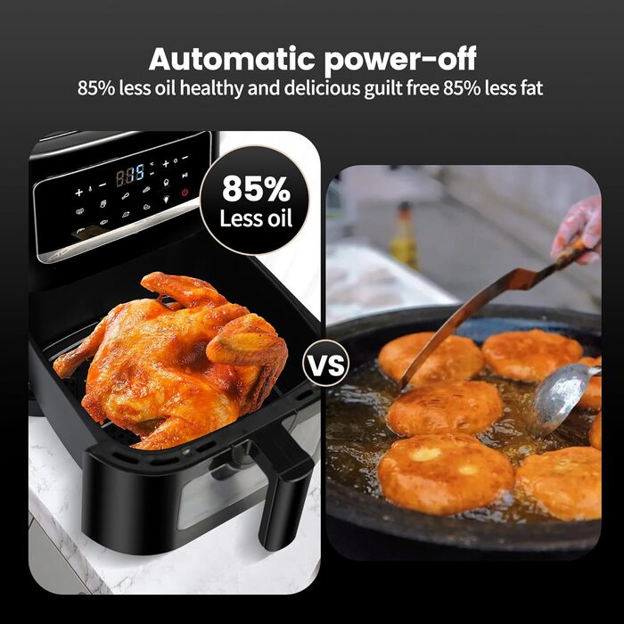 Фритюрниця повітряна 7L з вікном та сенсорним екраном – Airfryer з 10 програмами, функцією підігріву, підсвічуванням | Безжирне приготування | Без BPA та PFAS
