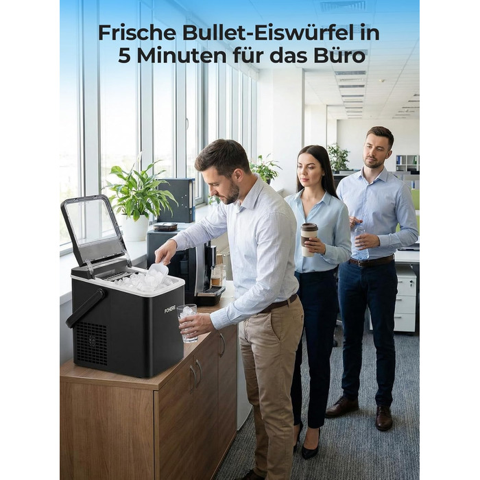 Машина для приготування льоду FOHERE з ручкою, 14 кг/24 год, 9 кубиків льоду за 5 хвилин, 2 розміри, самоочищення, портативна з лопаткою та кошиком – ідеальна для дому, кухні, офісу, кемпінгу, вечірки, RV