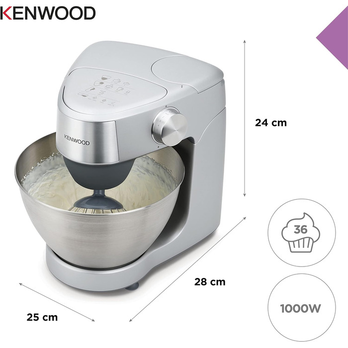 Кухонна машина Kenwood Prospero+ KHC29.A0SI, 1000 Вт, чаша з нержавіючої сталі 4,3 л, набір насадок (вінчик, К-міксер, гак), компактний дизайн, срібляста