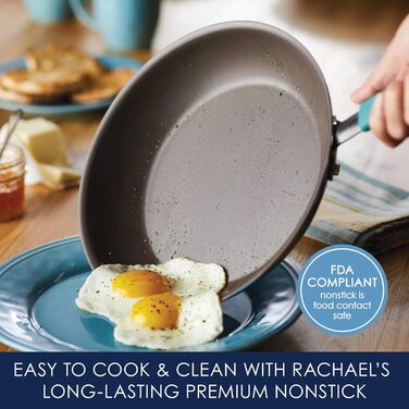Набір антипригарного посуду Rachael Ray Cucina з алюмінію, сірий з блакитними ручками, каструлі та сковороди
