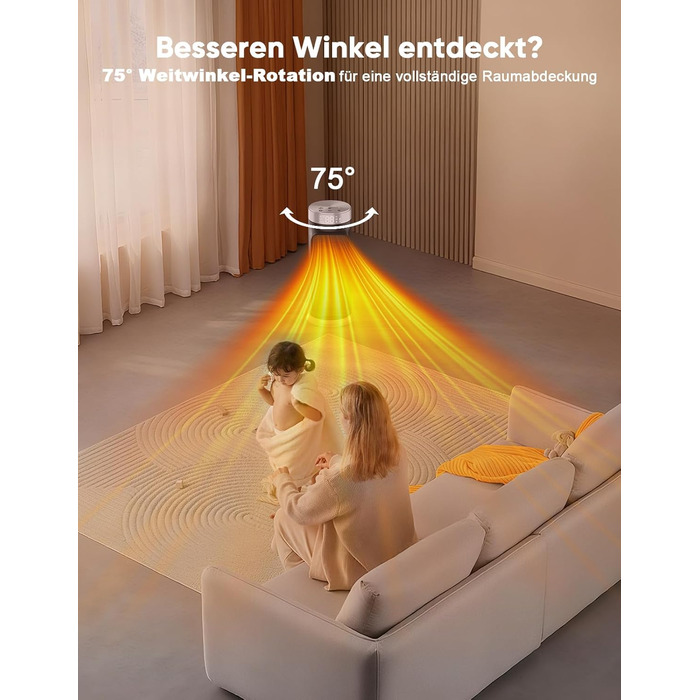 Електричний обігрівач PTC 1800W з пульт дистанційного керування, портативний нагрівач для дому та офісу, керамічний обігрівач з осциляцією 75°, таймером 24 години, 5 режимів, срігано-сірий колір