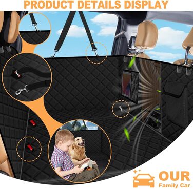 Захисний чохол на заднє сидіння автомобіля для собак, чорний (132x66 см) - водовідштовхувальний, антиковзаючий, з жорсткою основою