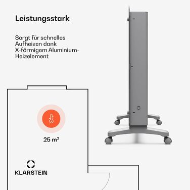 Конвекторний обігрівач Klarstein Bansin Smart 2500W з керуванням через додаток, X-подібним нагрівальним елементом та захистом від перегріву, для кімнат та зимових садів (Кристал)