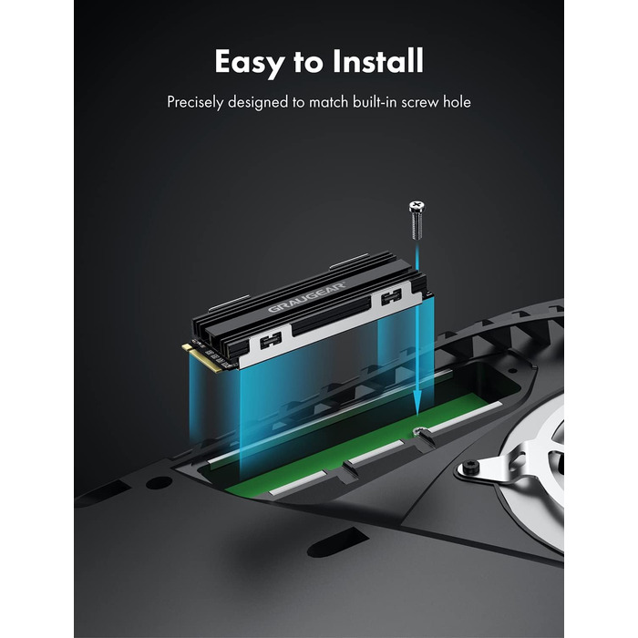 Радіатор охолодження GrauGear для M.2 NVMe SSD, комплект кулера для Playstation 5, PS5 Slim, з теплопровідною кришкою (алюміній) G-PS5HS02