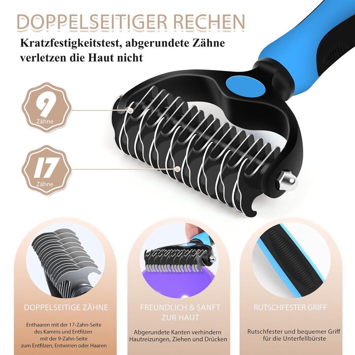 Набір гребінців для собак та котів зі щіткою Slicker - 3 шт. з дерев'яною ручкою, гребінець для підшерстя та гребінець з нержавіючої сталі - для довгошерстих порід, таких як голден ретривер та австралійська вівчарка (лакований)