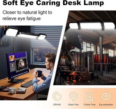LED-лампа для столу Nuero з кріпленням, регульована, для дому та офісу, димерна, захищає очі, сучасний дизайн (4 секції)