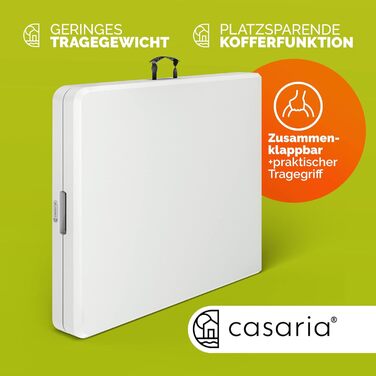 Зручний розкладний садовий стіл Casaria® 183x76 см - білий, для тераси, балкону, кемпінгу