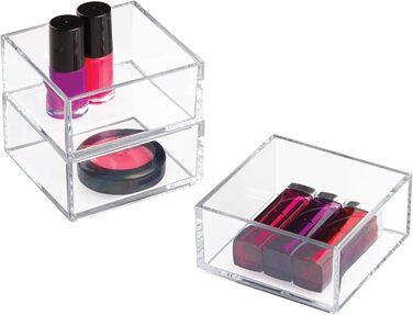 iDesign Drawer Organizer Box for Bathroom or Kitchen, Very Small Drawer Organizer in BPA-Free Plastic, Stackable Makeup Storage for Cosmetics, Transparent (Pack of 2)