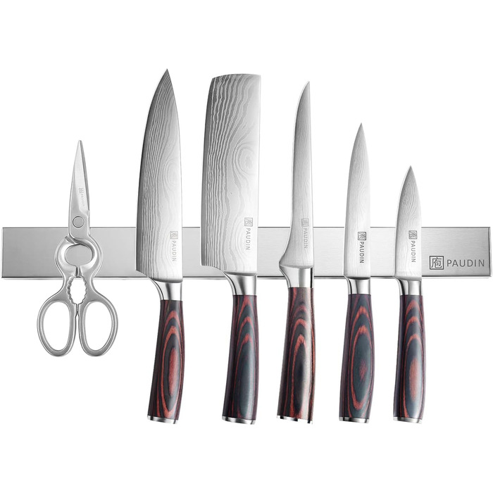 PAUDIN Magnetic Knife Strip 45 cm - Magnetic Knife Holder for Kitchen Knives made of Stainless Steel with Extra Strong Magnet as Knife Holder for Wall, Self-Adhesive for Kitchen Utensils or Tools