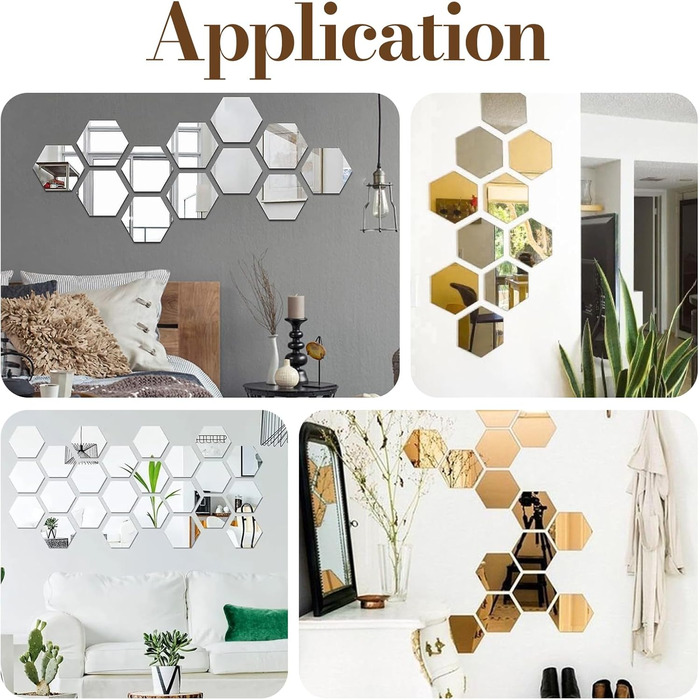 24 шт. Дзеркальні наліпки-плитки, шестикутні, самоклеючі. Дзеркало для стін, акрилове, з клеєм. Фольга-дзеркало, акрил, шестикутник для декору стін вітальні, спальні, ванної кімнати