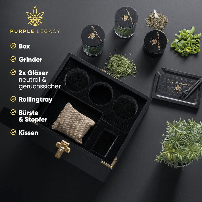 Stash Box: Lockable pine wood box with number lock | Rolling Tray Set and 2x Stash Jar | Grinder Set | Lockable Roll Box