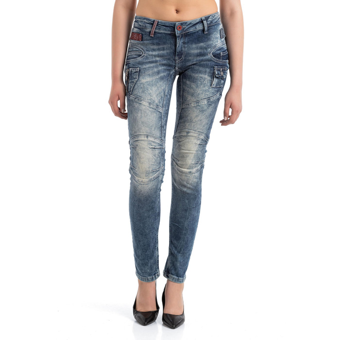 Джинси жіночі Cipo & Baxx з ефектом потертості та дір, блакитні 30W/32L