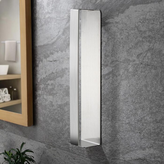 Тримач для рушників ZUNTO без свердління, для гостей, самоклеючий, бамбук, нержавіюча сталь, 40 см, матовий срібло