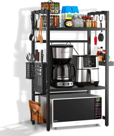 Висувна підставка для мікрохвильової печі на 3 яруси – 2 полиці, органайзер для кухонного столу – стійка для аірфрая, тостера та кавоварки