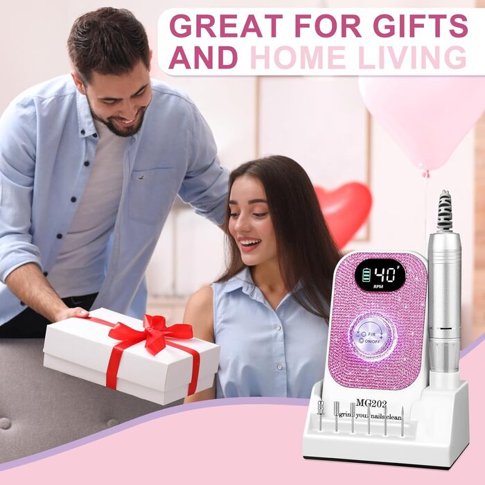 Електричний апарат для манікюру та педикюру Nagelfräser 12в1 з алмазним набором для гелю та акрилу, 40000 об/хв, білий