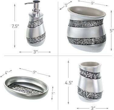 Набір аксесуарів для ванної кімнати Creative Scents – білий та сірий (4 шт.) | Семифікатор, мильниця, тримач для зубних щіток, чашка