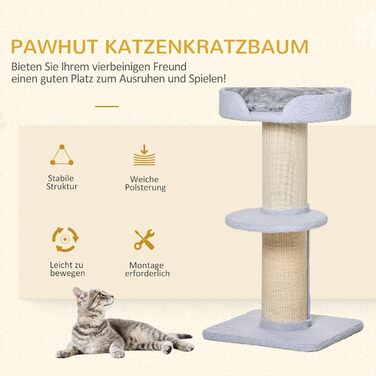 PawHut Cat Tree Small 91 cm Cat Tree with Cat Bed, Cat Scratching Post Play Tree Scratching Post with Platform for Cats up to 5 kg Sisal Lambswool Light Blue