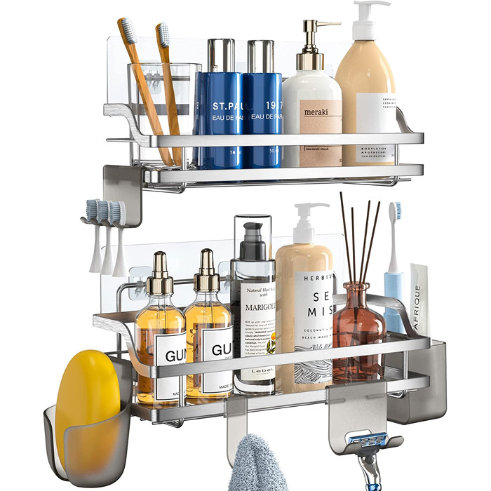 KROCEO shower shelves 10.5x30 cm and 9x29 cm silver