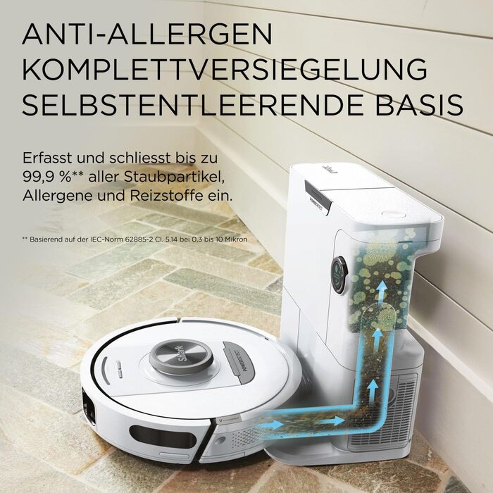 Робот-пилосос Shark PowerDetect з базою самоочищення, самостійно спустошується до 60 днів, для шерсті тварин, килимів та твердих підлог, з 3D- та LiDAR-навігацією, 14,5 см заввишки, білий