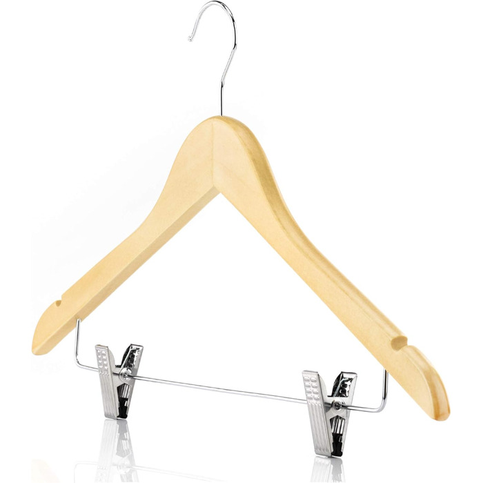 10 дерев'яних вішалок для одягу з кліпсами, натуральні кольори, 45 см - Hangerworld