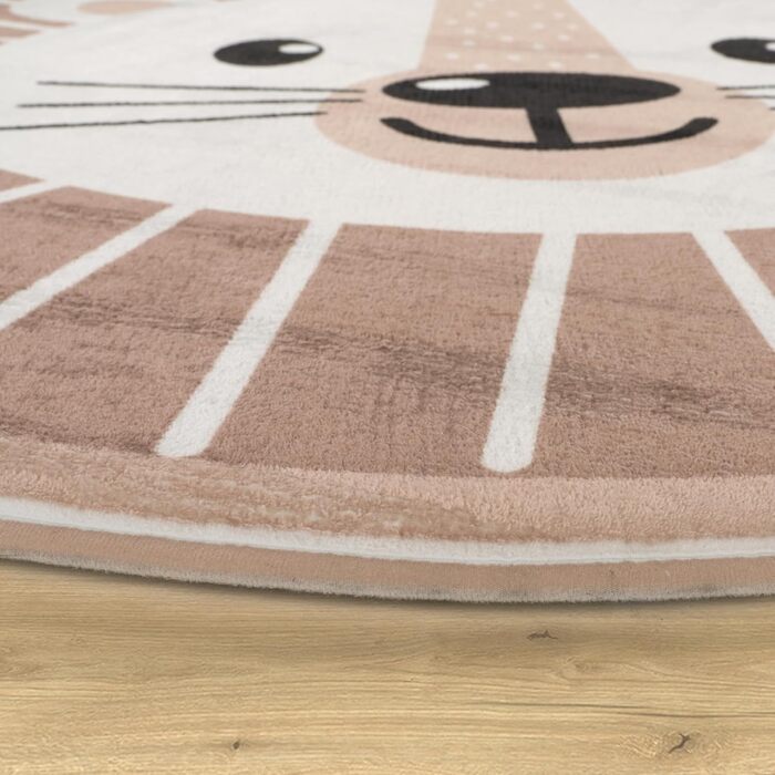 Дитячий килим Paco Home, круглий, 120 см, кремовий, ігровий, нековзкий, для дитячої кімнати, з місяцем, коалою та левом