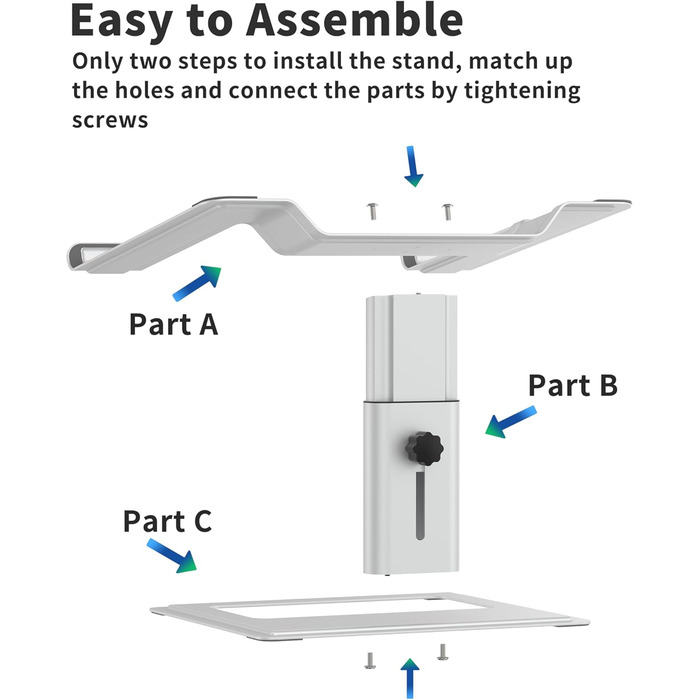 SOUNDANCE Підставка для ноутбука на стіл, регульована, ергономічна, 10-17.3 дюймів, срібна