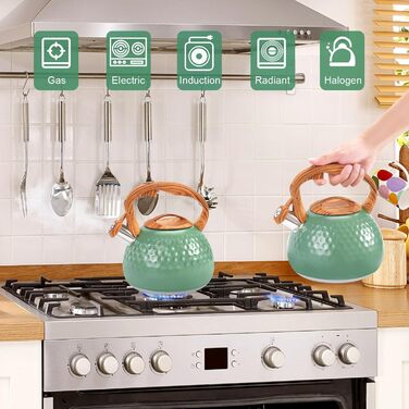 Чайник для плити GGC об'ємом 3,1 л / 3 л з свистком, для води, кави або молока, колірний градієнт сірий/чорний, з дерев'яною ручкою, нержавіюча сталь, для дому