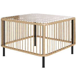Столик Outsunny з ротангу Polyrattan, 65 x 65 x 43 см, стійкий до погодних умов, квадратний столик для тераси, журнальний столик для балкону, садові меблі для саду, тераси, балкону, з натуральним деревом | Aosom