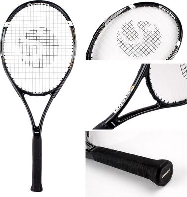 Black+Black Adult Tennis Racket Set - 2 Rackets, 3 Balls, 2 Grips, Vibration Dampeners