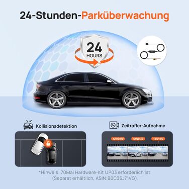 Відеореєстратор 70mai M310 2K WiFi для авто, 1296P WDR, Super Night Vision, 24h парковка, запис по колу, виявлення зіткнень, 256GB