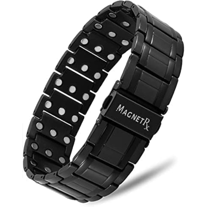 Браслет-магнітотерапія MagnetRX® Titan для чоловіків з трійною силою – титановий магнітний браслет – регульований браслет для чоловіків – магнітний браслет для чоловіків з високоякісною застібкою (чорний)