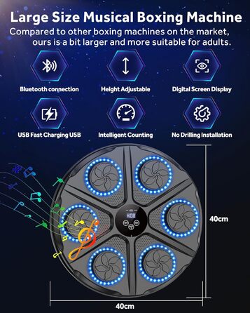 Музична бокс-машина YORRAKA для дорослих з LED-підсвіткою та Bluetooth - бокс-тренажер з 12 режимів швидкості та підрахунку ударів