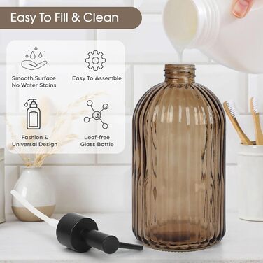 Скляні дозатори для мила Topsky (2 шт.), 400 мл, з нержавіючою помпою, для кухні та ванної кімнати, підходить для лосьйонів, ефірних олій та рідкого мила, колір - бурштиновий