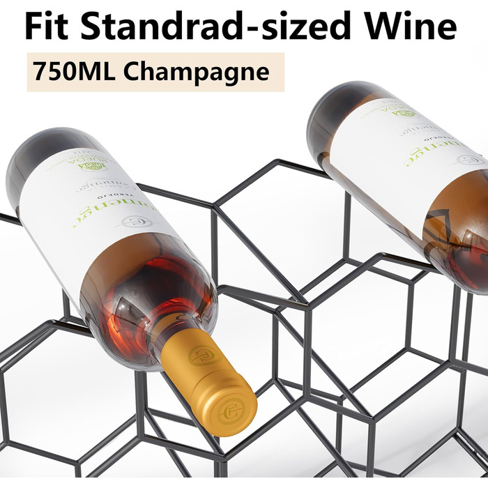 Urban Deco Wine Rack for 14 Bottles made of Metal, Bottle Rack Black with 2 Hooks for 2 Wine Glasses, Small Wine Rack for Kitchen, 43 x 13.6 x 31 cm